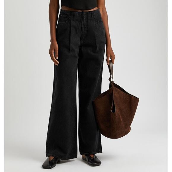 SLVRLAKE Taylor Wide Leg High Rise Pleated Jeans Distressed Frayed Waist - Picture 15 of 16